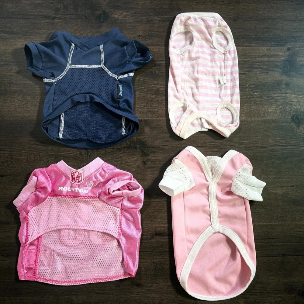 Houston Texans NFL Dog Jersey Set Small Pink Navy Blue Striped Pajamas 4pc Lot